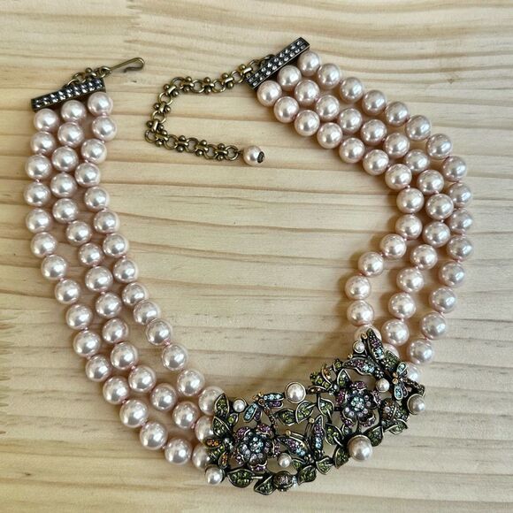 Heidi Daus "Secret Garden" Triple Strand Pearl Statement Necklace - Picture 8 of 12